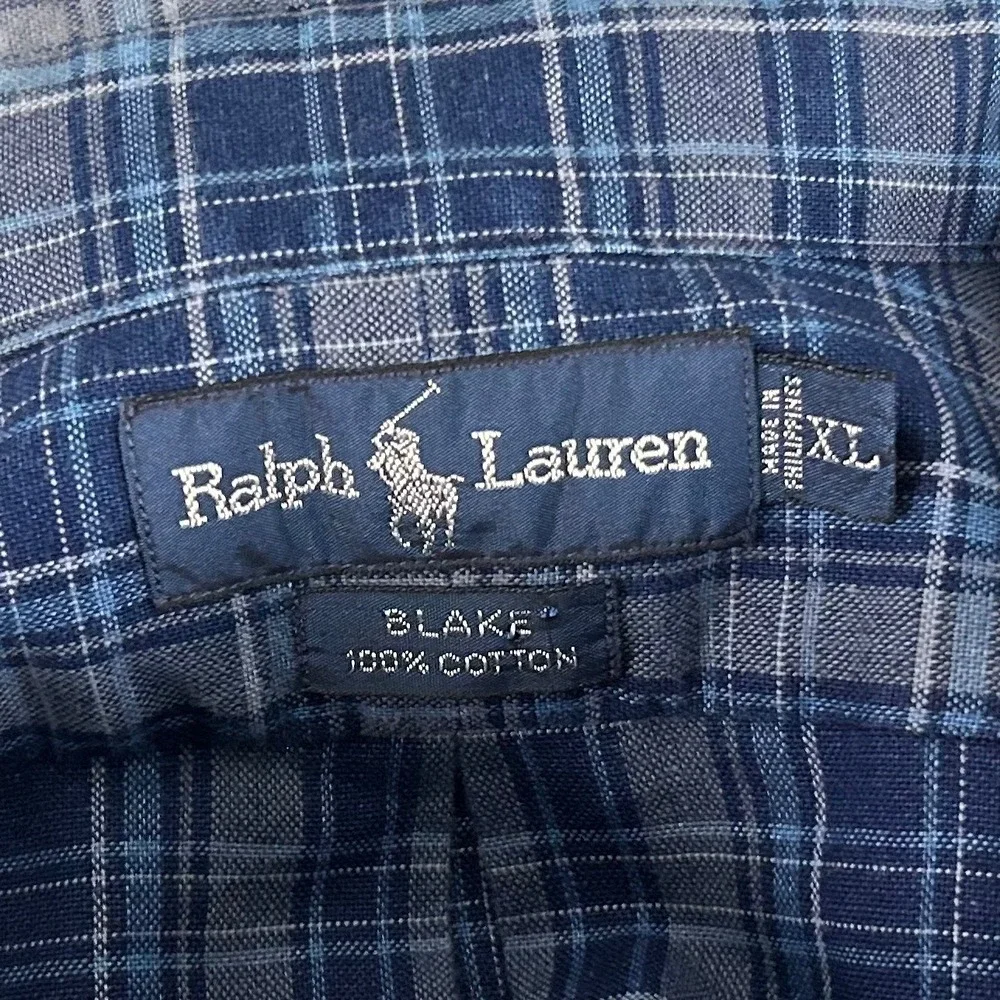 Polo Ralph Lauren XL Blake Button Down Shirt Blue Plaid Short Sleeve Cotton Mens